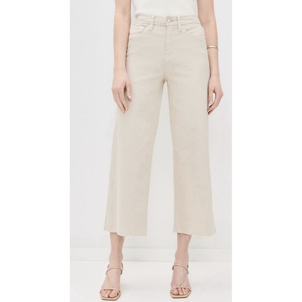 Good American High Waist Palazzo Crop Jeans Womens 31 Wide Leg Raw Hem Boho Chic